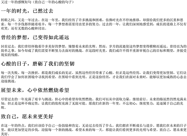 又过一年的感慨短句（致自己一年的心酸的句子）