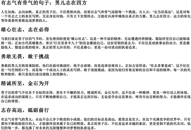 有志气有骨气的句子（男儿志在四方霸气句子）